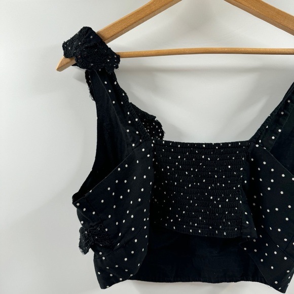 American Eagle Black & White Polka Dot Cropped Tank Top with Ruffle Trim - Picture 6 of 7